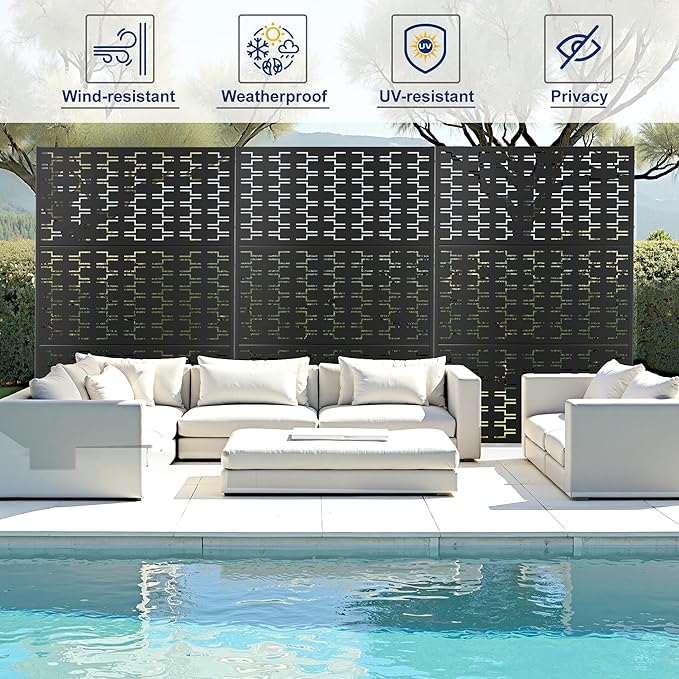 Outdoor Privacy Screen,72" H×47" W Metal Privacy Screen, Freestanding Privacy Fence Panels for Patio