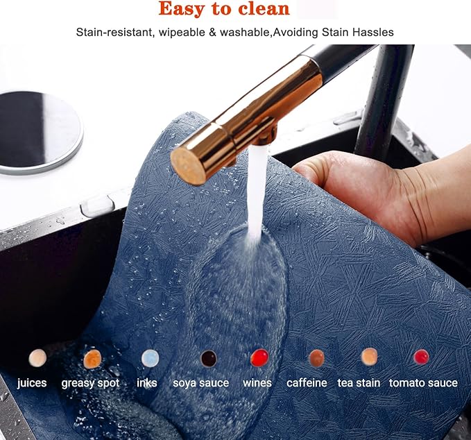 Vinyl Placemats Set of 6 Heat Resistant Easy Clean Non-Slip Place Mats for Dining Table. Faux Leather Waterproof Stain Resistant Wipeable Washable PU Table Mats(6, Blue)