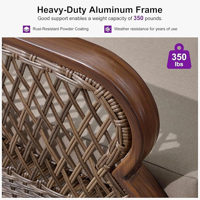 PURPLE LEAF Outdoor Dining Set for 4 All Weather Wicker Patio Dining Set with Hand-Woven Rattan Swivel Dining Chais and Rectangular Aluminum Table for Balcony Porch Small Patio
