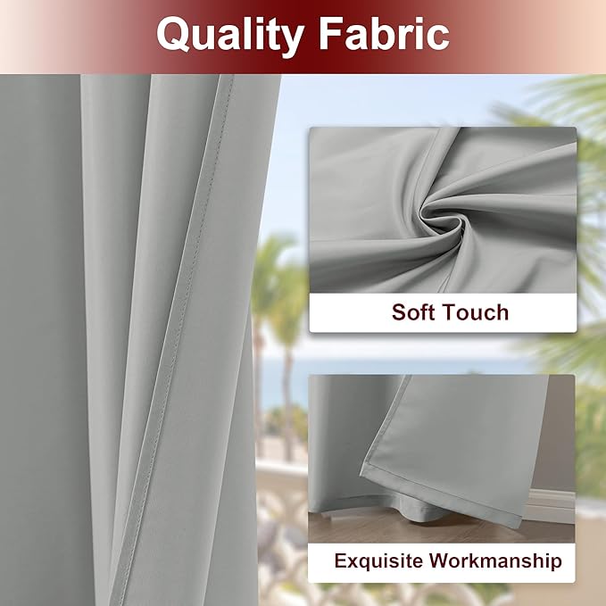 HolidayIdeas Grommet Outdoor Curtains for Patio Waterproof 8 Pcs All Weather Balcony Outside Curtains for Apartments, Gazebo, Pergolas, Porch, 54x95 Inch, Silver Grey