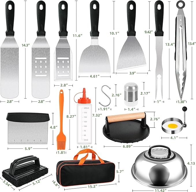 30PCS Griddle Accessories Kit, Flat Top Grill Accessories Set for Blackstone and Camp Chef, Grill Spatula Set with Melting Dome, Burger Press, Gifts for Men, Christmas Stocking Stuffers for Adults Men