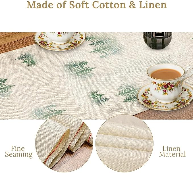 Forest Table Runner, Rustic Farmhouse Mountains Birds Pine Tree Woodland Jungle Cottage Country Coffee Table Center Decor for Home Kitchen Dining Patio Holiday Party Table Decorations, 13"x108" Inch