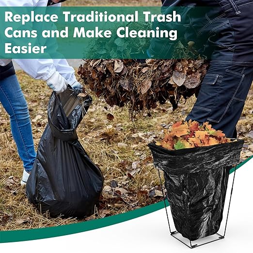3. Reinforced Trash Bag Holder Metal Garden Waste Basket Stand for 30-45 Gallon Leaves & Recycling Foldable Yard Waste Bag Frame