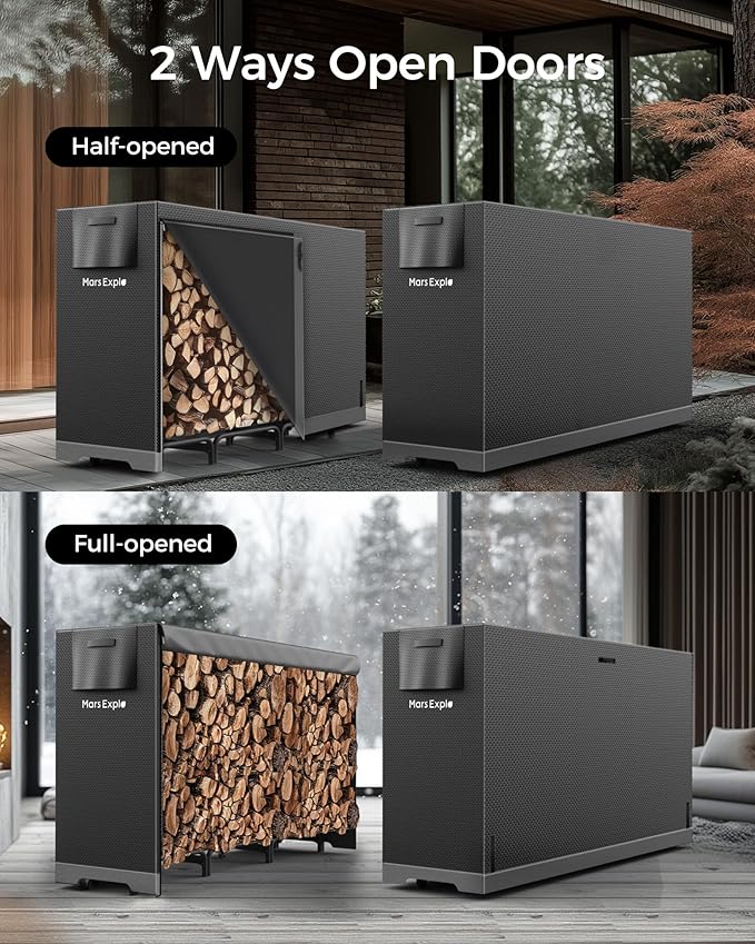 6ft Firewood Log Rack with Cover Outdoor, Heavy Duty Indoor Outdoor Firewood Storage Log Rack with Cover Combo Set Black