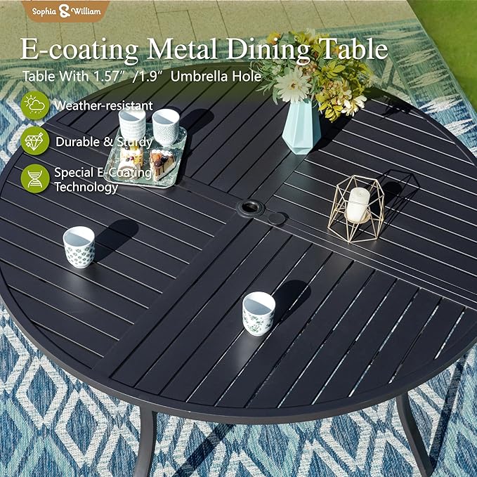 Sophia & William Outdoor Dining Set Patio Dining Set for 4 Round Patio Table and Chairs Set 5 Pieces with Swivel Patio Chairs 42" Metal Table for Garden Pool All Weather Blue