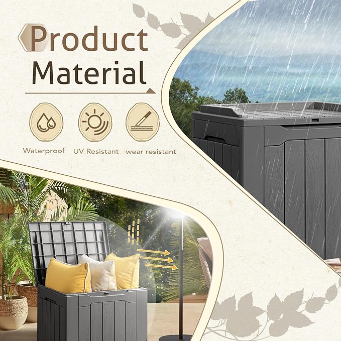 Flamaker 2 Pack Deck Box 31 Gallon Waterproof Resin Storage Box with Lid Indoor Outdoor Delivery Box Storage Bin for Patio Cushions (Grey)