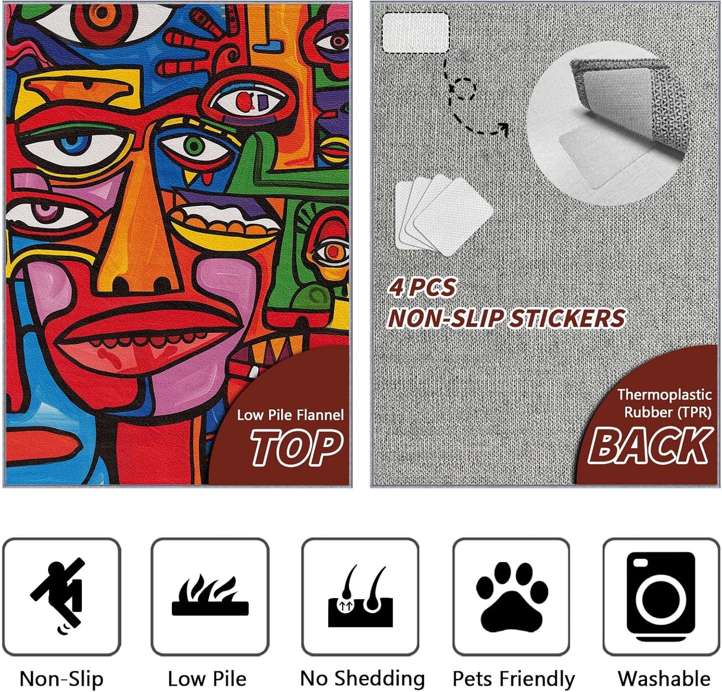 Abstract Rugs for Bedroom - 5x8 Rug - Abstract Rug - Colorful Graffiti Area Rug - Modern Geometric Pop Art Rugs - Multicolor Artistic Carpet - Home Decor