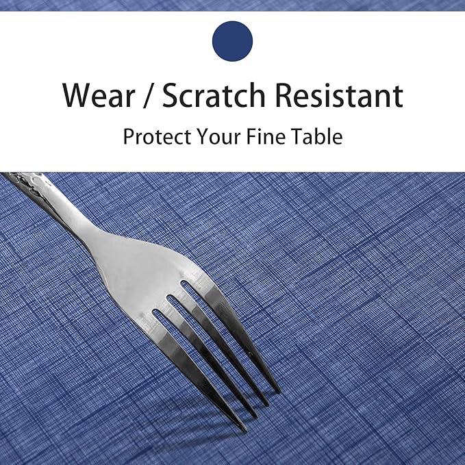 LIBERECOO Vinyl Tablecloth with Flannel Backing, Denim Blue, Waterproof, Stain-Resistant, Easy-Clean Table Cover for Dining, Kitchen, and Outdoor Use, 60" x 102" Rectangle