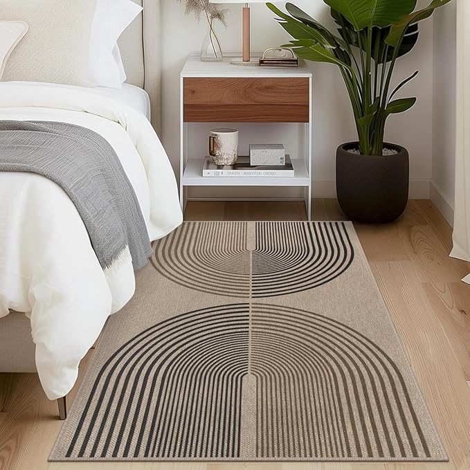 Easy Jute Rainbow Area Rug, 3x5 Indoor Outdoor Entryway Rug Washable Non-Slip Modern Boho Kitchen Rugs, Neutral Farmhouse Abstract Throw Carpet for Living Room Patio Kids Room