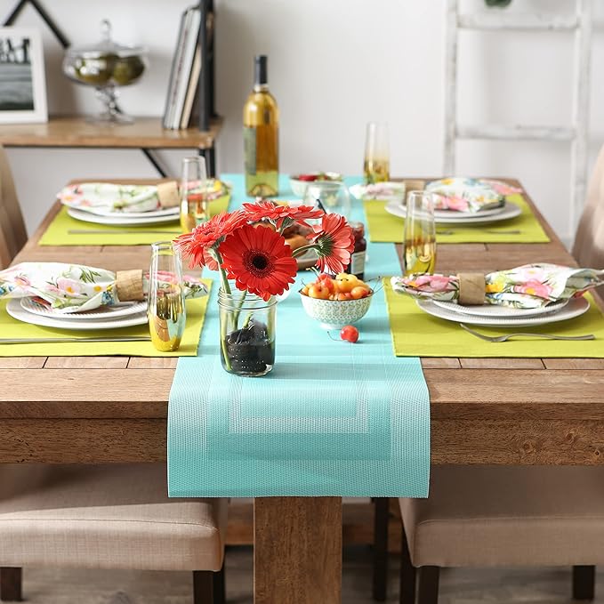 DII PVC Tabletop Collection Woven Indoor/Outdoor, Table Runner, 14x72, Aqua