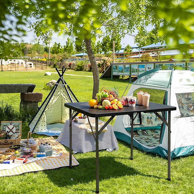 BestOffice Outdoor 34" Folding Card Table Plastic Table Portable Square Height Dining Table Perfect for Picnics,Parties,Party and Camping, Black