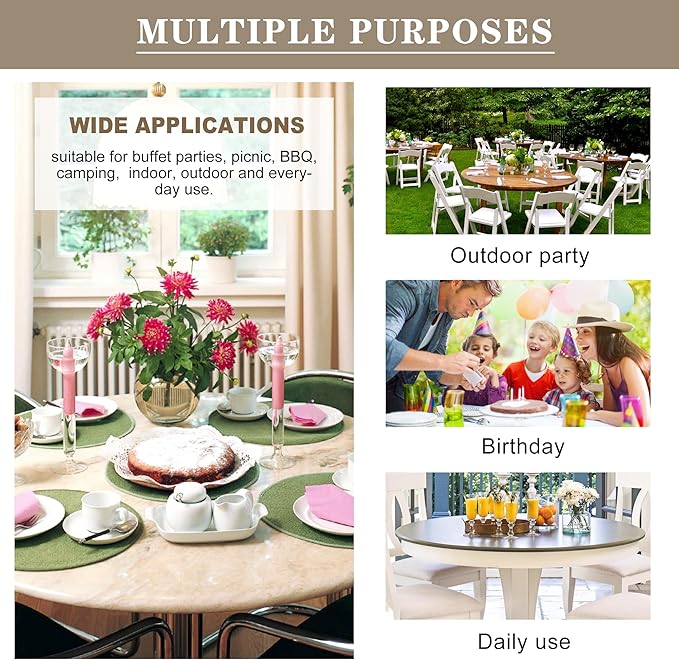 Nasitos 2 Pack Round Tablecloth 60 Inch-Beige 100% Waterproof Spillproof Wrinkle Free Plastic Disposable Vinyl Table Cloth for BBQ, Party, Fine Dining, Wedding, Communion, Baptism Decorations