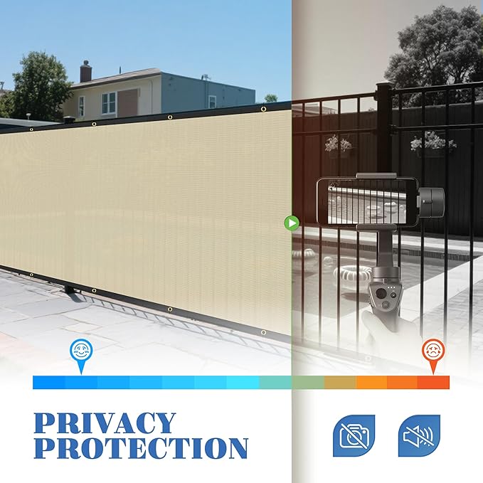 ECOOPTS 8'x90' Privacy Fence Screen Windscreen with Copper Grommets, Fit for Commercial Fence and Residential Garden Outdoor 90% UV Blockage, Cable Zip Ties Included (Beige)