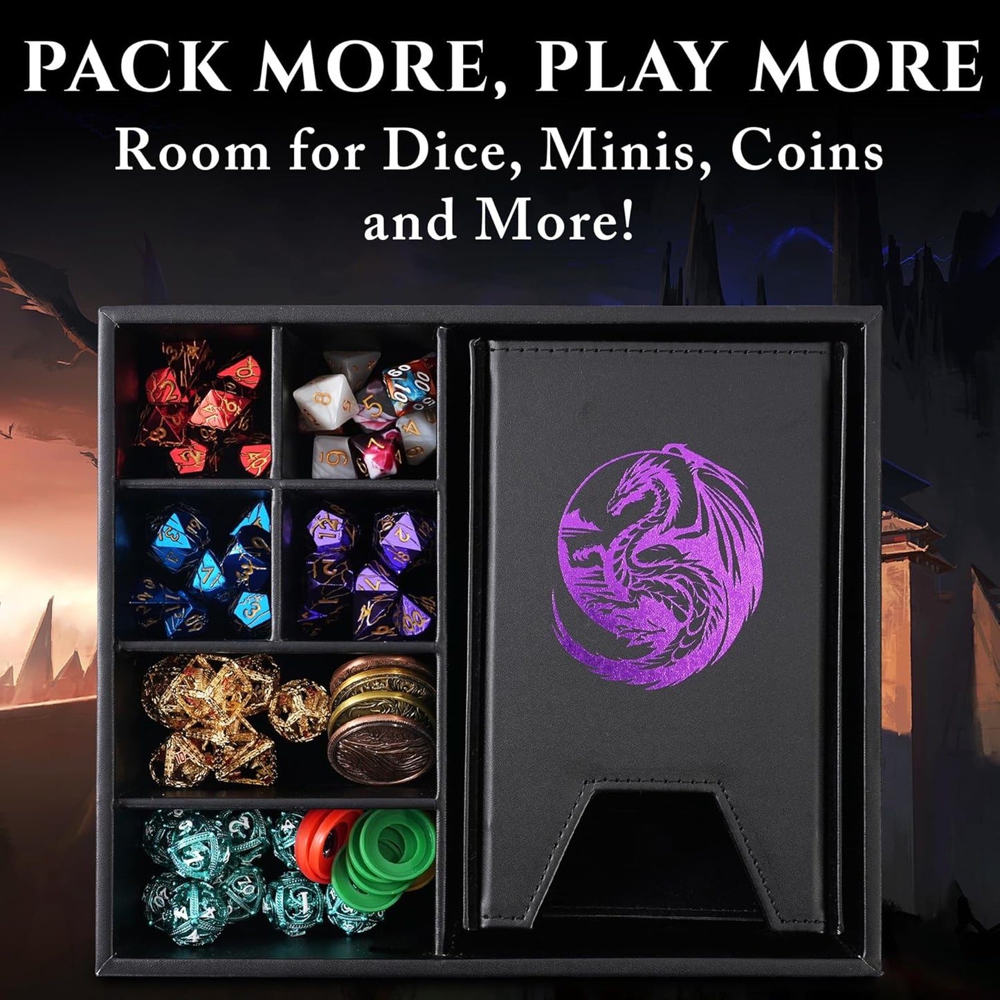 Soar Forge Dice Tray and Dice Tower for DND - All-in-One Tray, Storage & Large Tower for Random Rolls - Stores Dice for D&D, Mini's etc, Perfect RPG Gift Accessories (Purple Dragon)
