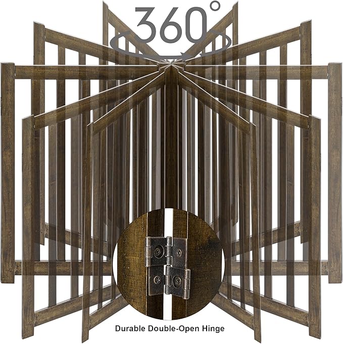 LZRS 4-Panel Wooden Free Standing Foldable Dog Gate Indoor – 24" High, Extra Wide Step-Over Safety Pet Gate for Doorways, Stairs, Hallways, Large Spaces & Playpen for Puppies Indoor Use, Walnut
