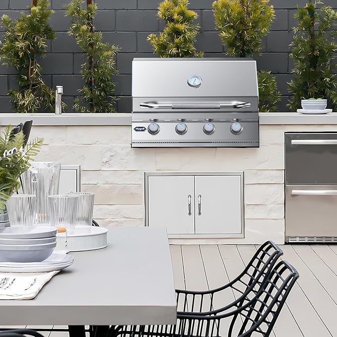 Hygrill 32-Inch Built In Grill, Stainless Steel 4-Burner Grill Head for Outdoor Kitchen, Natural Gas