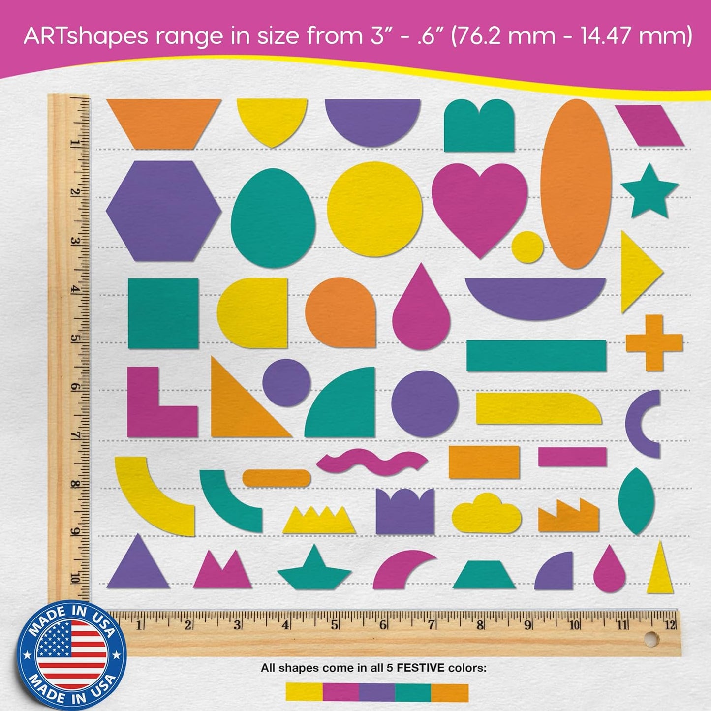 ARTshapes 840 pc Creative Paper Shapes Pack with 70+ Idea Guide - US Made Card Stock - Punch Out Funky DIY Craft Supplies for Whimsical Art Designs, Paper Crafts, and Pattern Play 5 Festive Colors