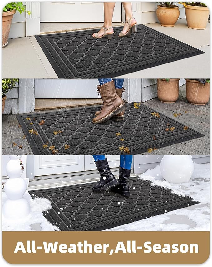 Color&Geometry Large Front Door Mat Outside Entrance, Heavy Duty Non Slip Low Profile Doormat for Entryway, Trap Dirt and Moisture Welcome Mats All-Weather, Easy Clean, Patio, Garage, 48"x72" Grey