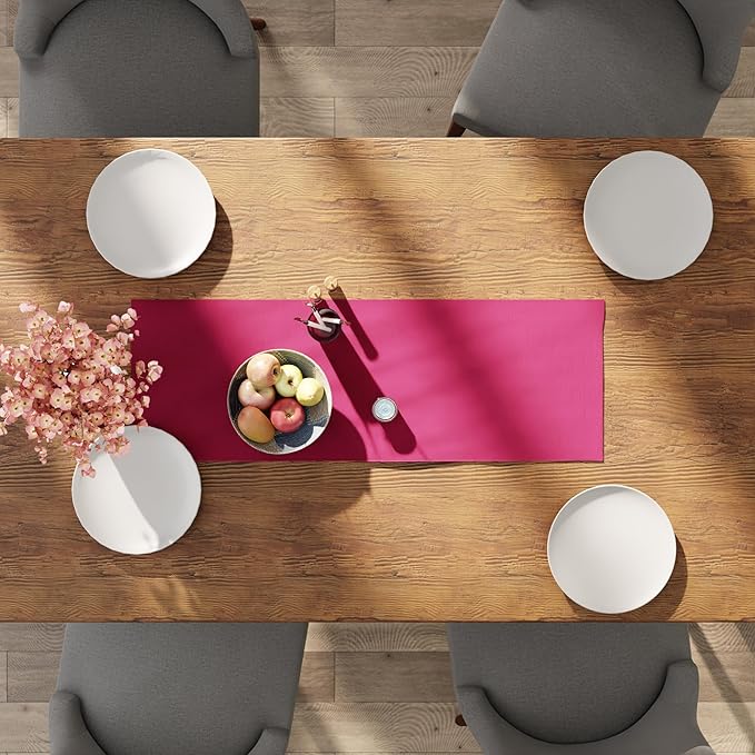 Encasa XO Table Runner 13"x36" Long | Cotton Canvas Fabric | Hot Pink Solid Color | Machine Washable & Durable