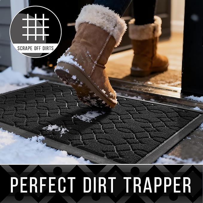 Yimobra Large Door Mat 36x24, All-Season Waterproof Doormat Outdoor Entrance, Heavy Duty Non-Slip Outside Door Mat for Garage Patio Proch Entryway Indoor, Easy Clean, Black