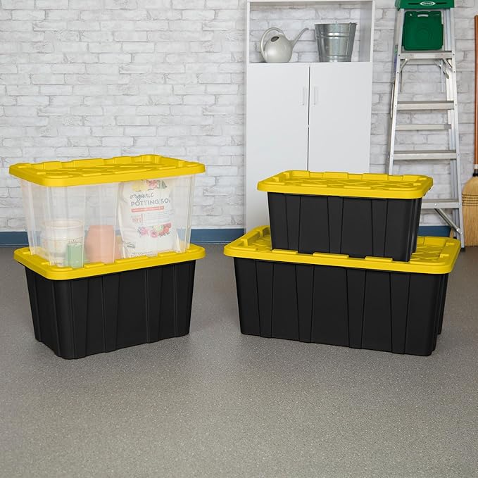 Sterilite 12 Pack Industrial Storage Box with Comfort Carrying Handles, 27 Gal, Yellow