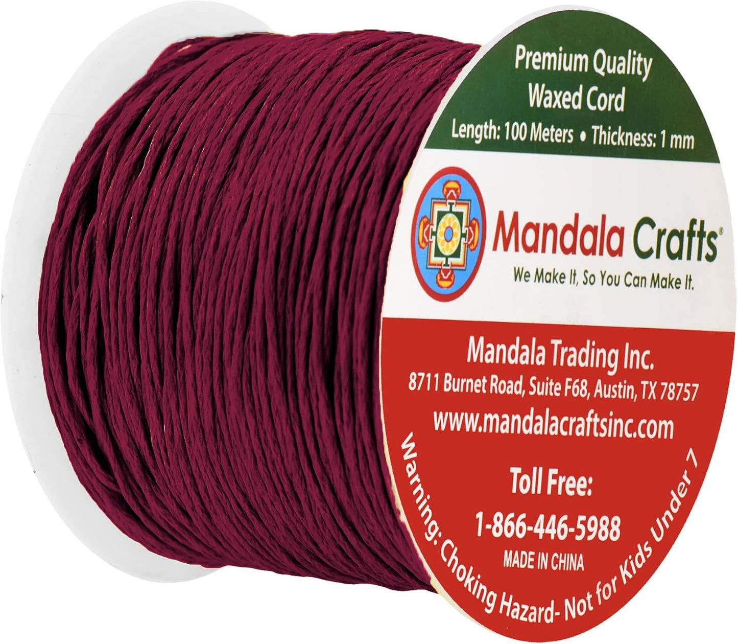Mandala Crafts 1mm 109 Yards Maroon Cotton Waxed Cord for Jewelry Making Bracelet Cord Waxed String - Beading String Thread Jewelry Cords for Necklaces String