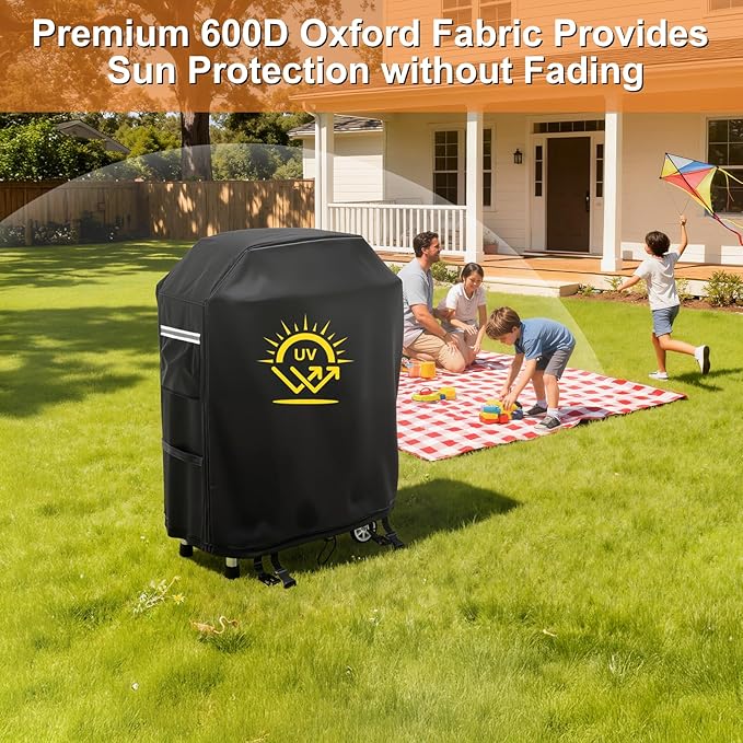 Grill Cover for CharBroil Bistro Pro Electric Grill Griddle,Heavy-Duty 600D Waterproof BBQ Griddle Cover with White Reflective Handles for Char-Broil Models 25302145 25302146