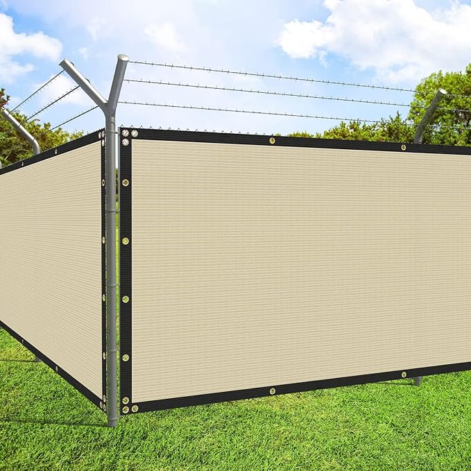 ECOOPTS 8'x181' Privacy Fence Screen Windscreen with Copper Grommets, Fit for Commercial Fence and Residential Garden Outdoor 90% UV Blockage, Cable Zip Ties Included (Beige)