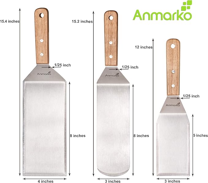 Metal Spatula Set Stainless Steel Hamburger Turner Griddle Flipper Scraper for BBQ Grill Flat Top