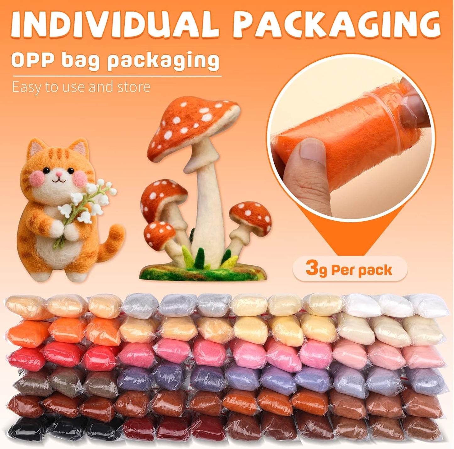 Mayboos 72 Pcs 7.6 oz Needle Felting Wool, 24 Colors Wool Roving Yarn, Fiber Wool Roving for DIY Hand Spinning Needle Felting Wool Craft 3g/Pack