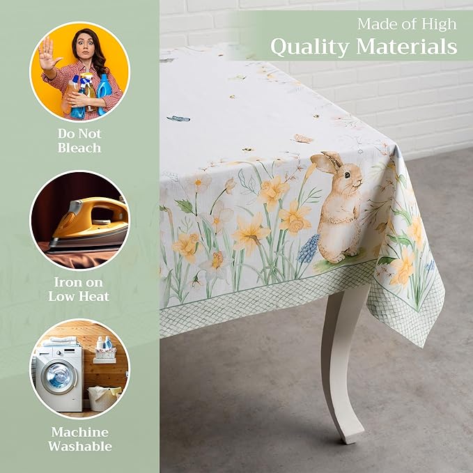 Maison d' Hermine Table Cloth Square Table 100% Cotton 54 x 54 Inches Tablecloth Reusable Decorative Everyday Use for Dining Room, Farmhouse, Home, Party, Festive & Wedding Spring Summer - Easter Dew