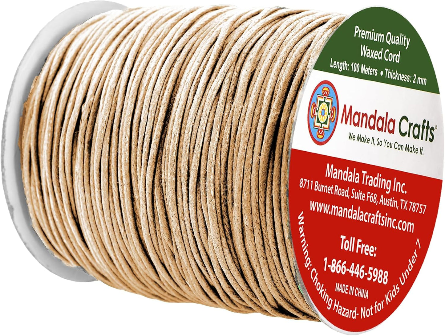 Mandala Crafts 2mm 109 Yards Natural Cotton Waxed Cord for Jewelry Making Bracelet Cord Waxed String - Beading String Thread Jewelry Cords for Necklaces String