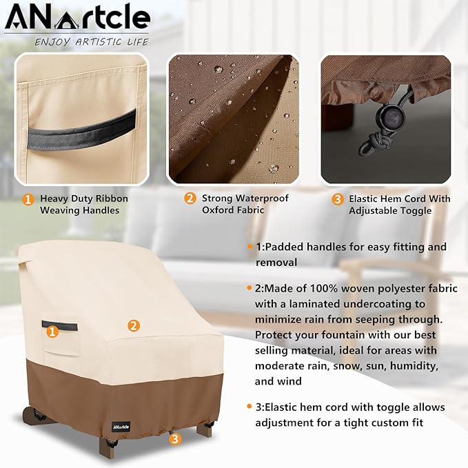 Patio Adirondack Chair Cover 2 Pack,600D Waterproof Heavy Duty Outdoor Chair Covers,Adirondack Chair Covers(30W x 34D x 36H inches),Patio Furniture Covers,Beige&Brown