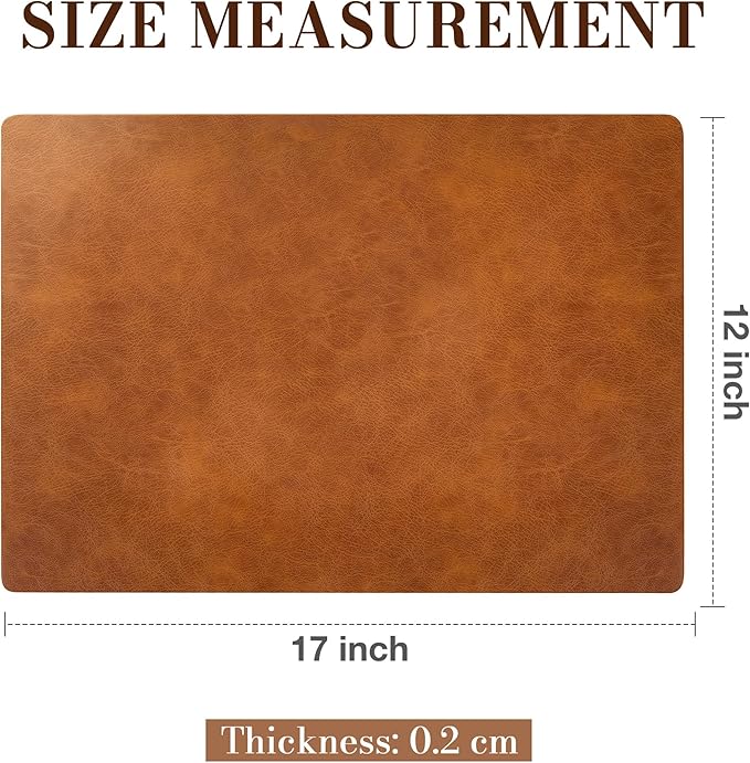 Roxifina Faux Leather Placemats Set of 4 - Vinyl Placemats Wipeable Waterproof Oil-Proof PU Place Mats Heat Resistant Reversible Table Mats for Dining, Kitchen, Outdoor, 12 x 17 Inch (Reddish Brown)
