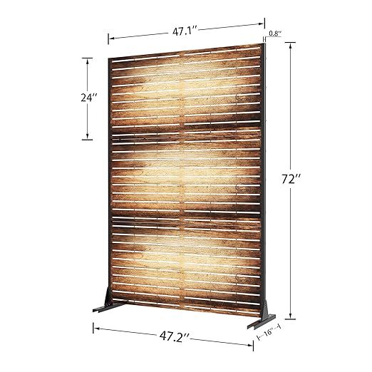 Casaphoria 72" H x 47" W Metal Outdoor Privacy Screen, Freestanding Decorative Divider for Patio, Deck, Balcony, and Garden with Stable Base, Wood Color