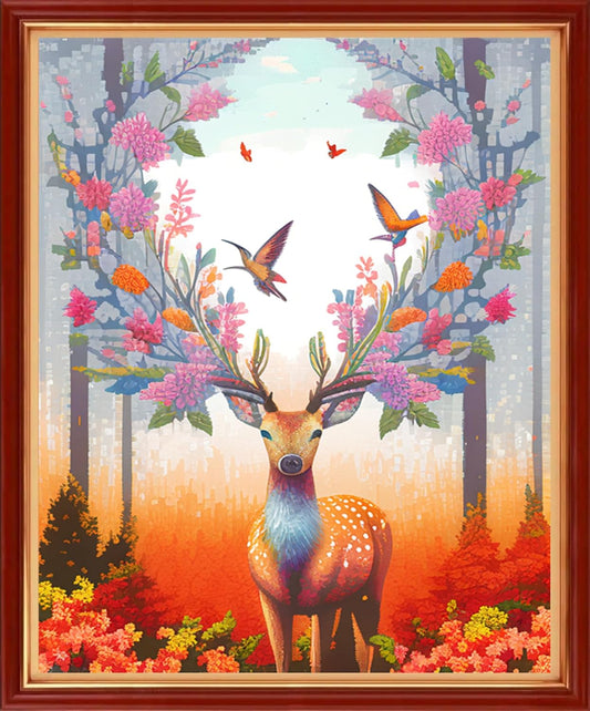 Dimensean Stamped Cross Stitch Kits Full Range of Embroidery Patterns Starter Kits for Beginners Adult or Kids DIY Cross Stitches Needlepoint Kits 11CT-Colorful Flower Deer 15.7x19.7 inch