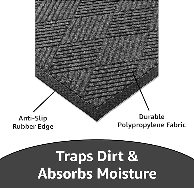 Ecomills Deluxe Diamond Entrance Door Mat, XX-Large Heavy Duty Absorbent Rubber Rug, Charcoal, 4’ X 6’ feet