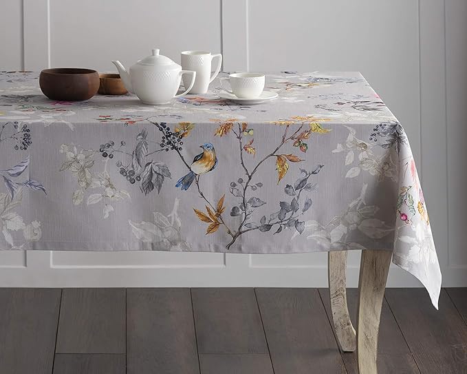 Maison d' Hermine Table Cloth Rectangle Table 100% Cotton 70 x 120 Inches Fall Tablecloth Reusable Everyday Use for Thanksgiving Christmas Decorations Dining Farmhouse Party (Equinoxe - Grey)
