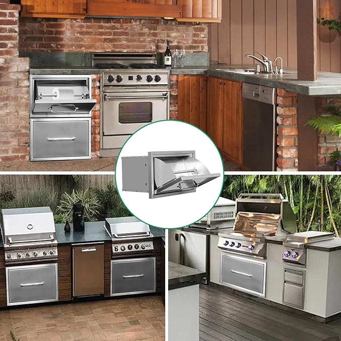 Outdoor Kitchen Drawers 16" W x 10" H x 10" D Stainless Steel Paper Towel Drawers with Ergonomic Handle for BBQ Island, Patio Grill Station & Outdoor Kitchen Cabinets
