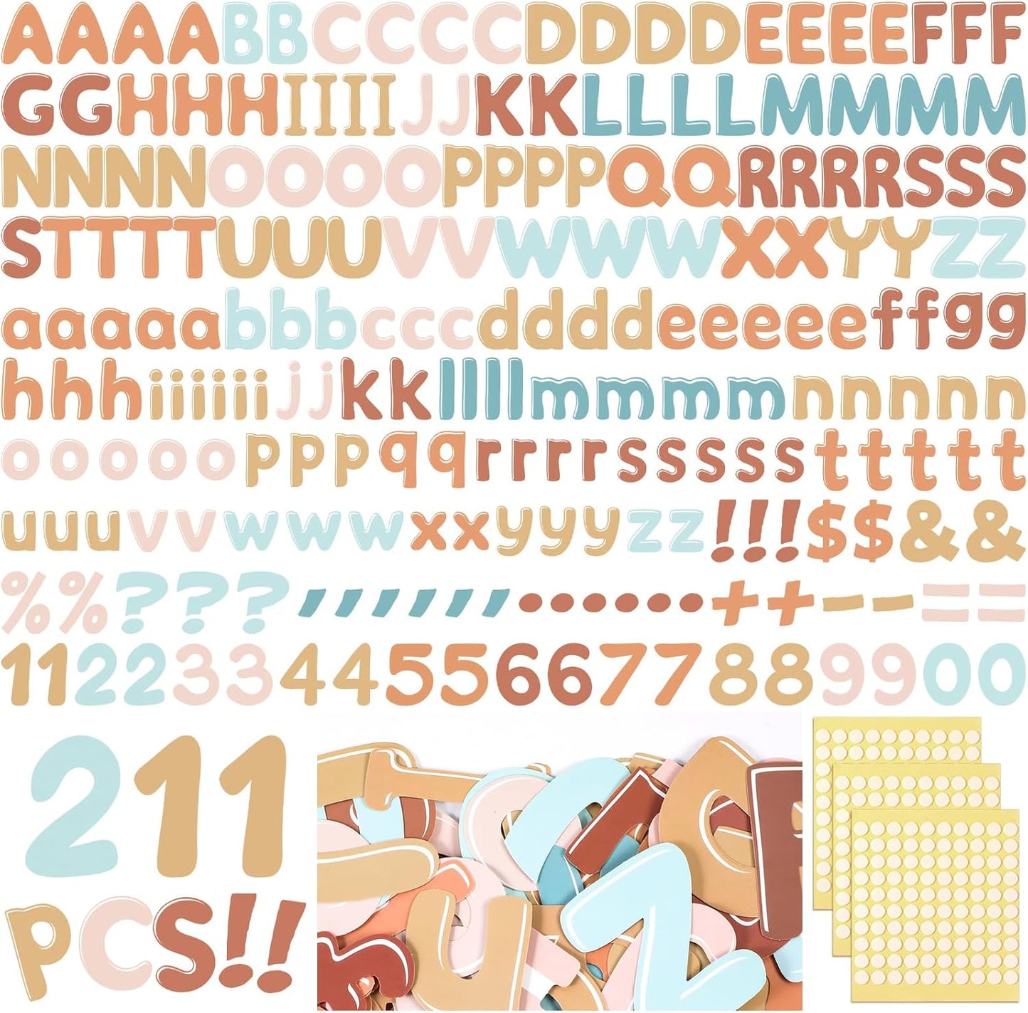 221 Pcs Bulletin Board Letters Round Alphabet Number Punctuation Symbol Combo Letter Cutouts Classroom Decoration for School Classroom Chalkboard Poster Board(Retro Boho)
