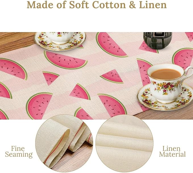 Fruits Table Runner, Tasty Summer Fruit Watermelon Stripes Fun Art Print Table Runner for Kitchen Dining Party Holiday Home 13x36in