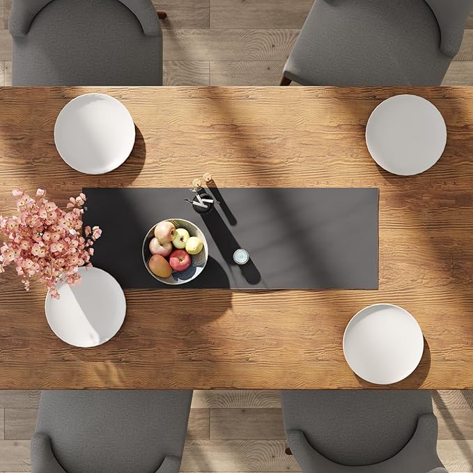 Encasa XO Table Runner 13"x36" Long | Cotton Canvas Fabric | Grey Solid Color | Machine Washable & Durable