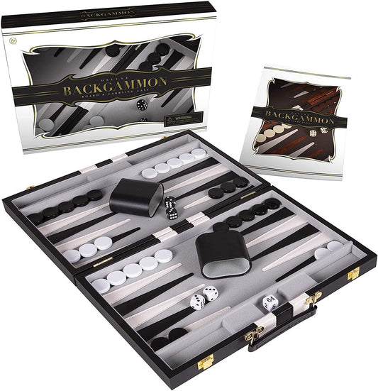Backgammon Sets for Adults with Premium Leather Case | Classic Travel Backgammon Set for Adults and Kids with Strategy & Guide | 11 Inches | Small | Black