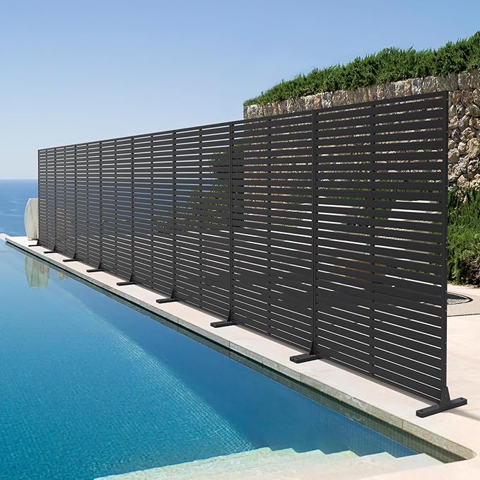 Privacy Fence Screen with Stand 6 Panel 72" H×47" W HDPE Decorative Panels with Steel Poles and Stand, Air Conditioner Fence Panels, Privacy Screen for Outdoor Backyard, Balcony, Pool