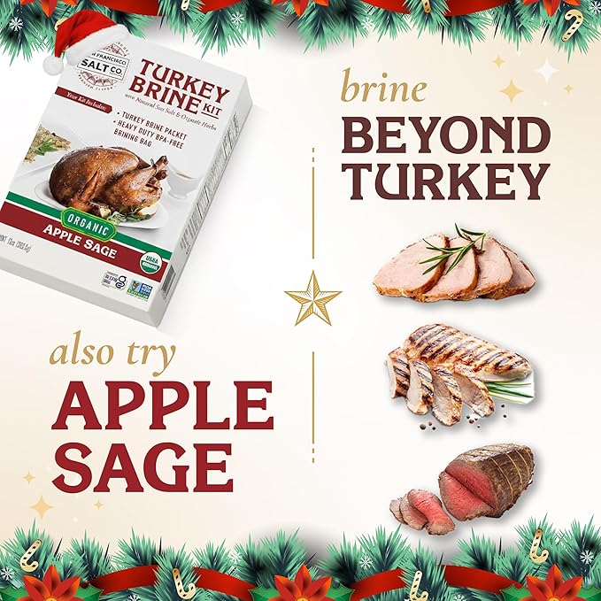 San Francisco Salt Company Organic Turkey Brine Kit – 13 oz Garlic & Rosemary Blend with BPA-Free Brine Bag – Certified Organic & Kosher Seasoning for Whole, Smoked, Oven-Roasted, or