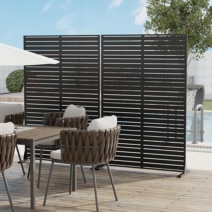 Casaphoria Metal Privacy Screen 72" H x 45" W, 2 Pack Outdoor Freestanding Decorative Divider for Patio & Garden with Stable Base, Black-Louvered