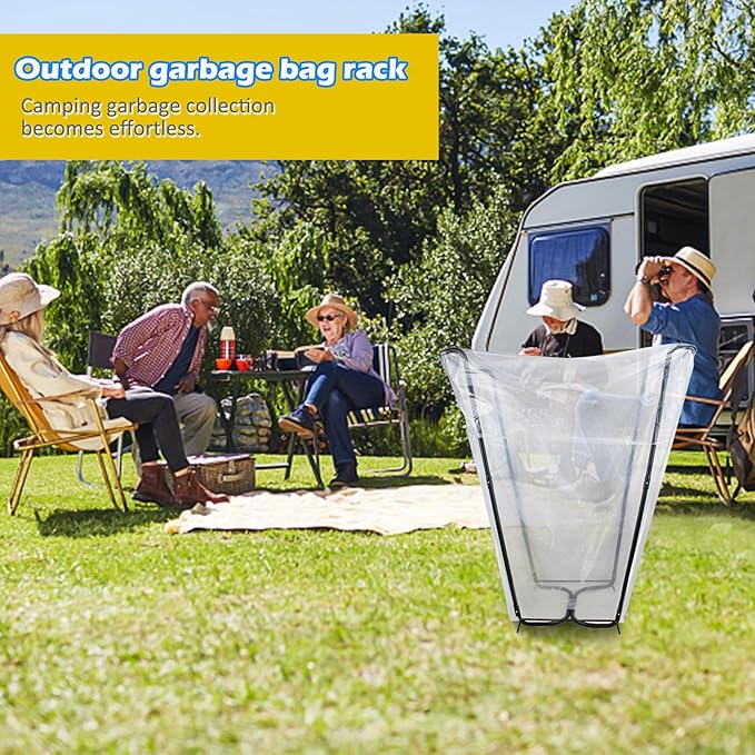 DOUBFIVSY Garden Trash Bag Holder, Heavy Duty Metal Outdoor Leaf Bag Holder Stand Holds 30-45 Gallon Garbage Bags, Multi-Use Bag Holder Frame for Leaves Camping Yard Weeding Lawn Party (2)