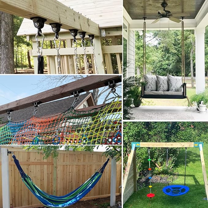 BETOOLL Heavy Duty Swing Hangers Swing Set Hardware Playground Porch Yoga Seat Trapeze Wooden Sets Indoor Outdoor Set Black of 4