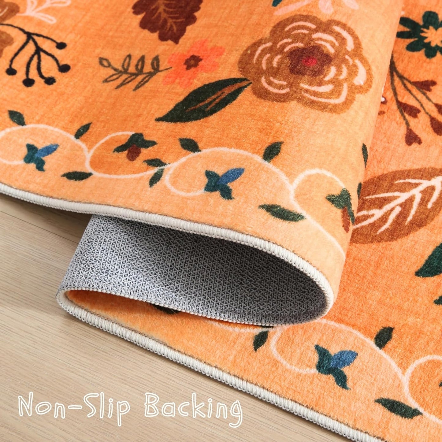 Rugcomf Round Rug 4ft Washable Circle Rug Non Slip Low Pile Boho Floral Small Circular Rug for Bedroom, Bathroom, Entryway, Kids Room, Office, College Dorm(Yellow)