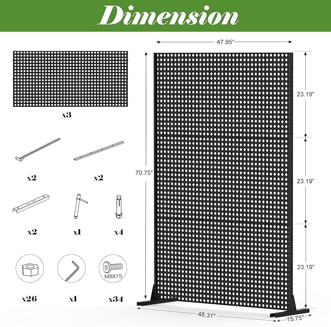 Domi Metal Privacy Screen, Freestanding Outdoor Indoor Divider 1 Piece, Decorative Privacy Screen 3 Panels for Balcony Patio Garden, Rhombus-Shaped